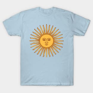 celestial golden sun with face line drawing vintage rays T-Shirt